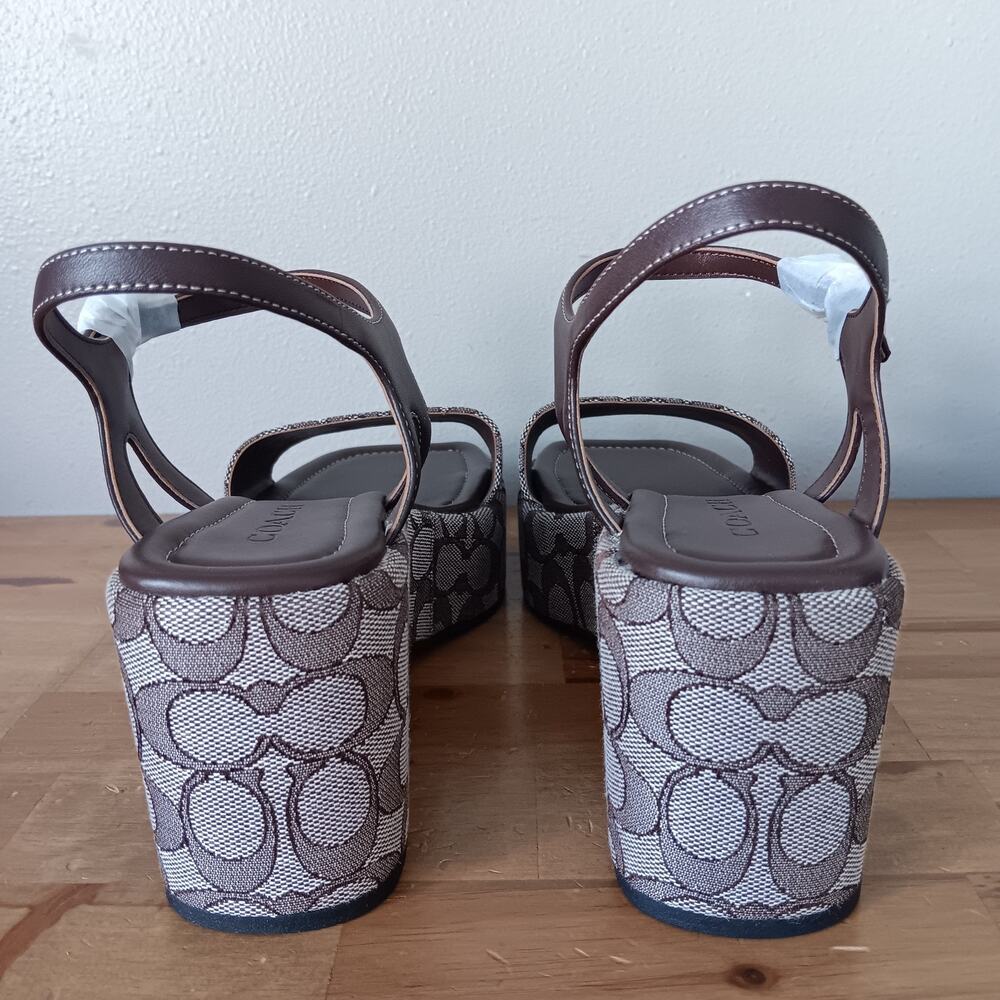 Coach Women Gale Wedge Sandal In Maple Signature Jacquard Size 11 B Damaged Box - Picture 6 of 14